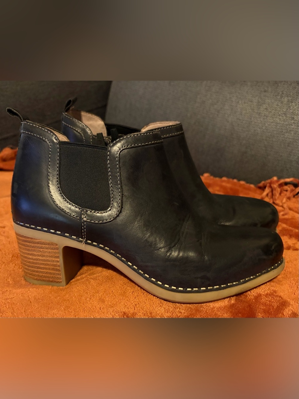Dansko Harlene Black Leather Chelsea Block Heel Ankle Boots